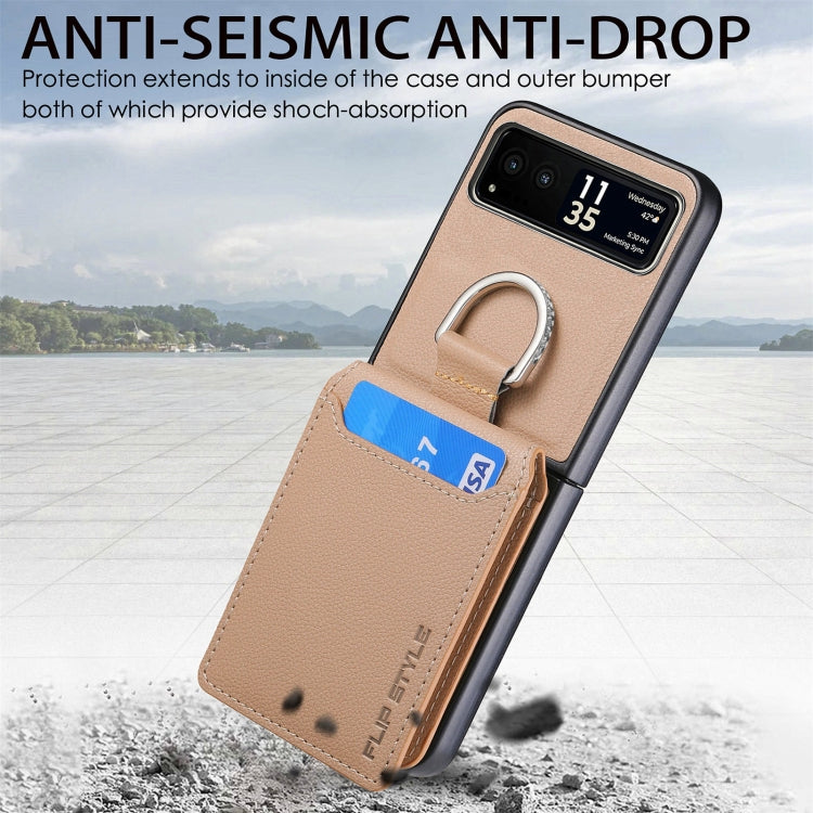 For Motorola Razr 40 Litchi Texture Leather Ring Wallet Phone Case(Khaki) by buy2fix