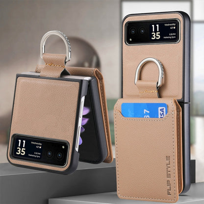For Motorola Razr 40 Litchi Texture Leather Ring Wallet Phone Case(Khaki) by buy2fix