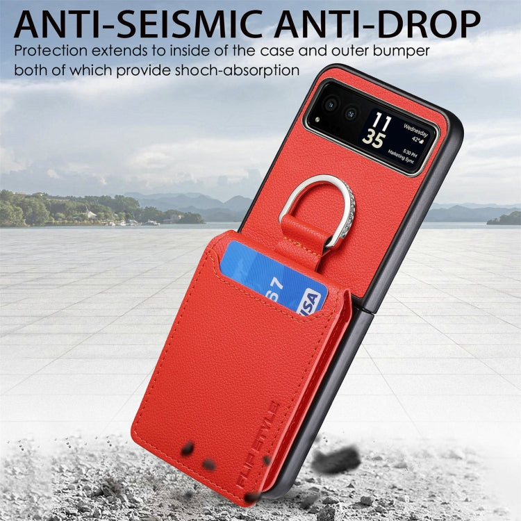 For Motorola Razr 40 Litchi Texture Leather Ring Wallet Phone Case(Orange) by buy2fix