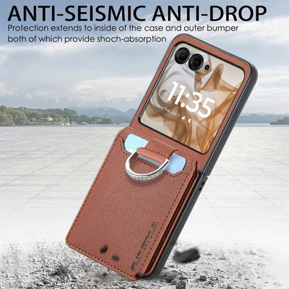 For Motorola Razr 50 Litchi Texture Leather Ring Wallet Phone Case(Brown) by buy2fix