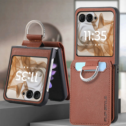 For Motorola Razr 50 Litchi Texture Leather Ring Wallet Phone Case(Brown) by buy2fix
