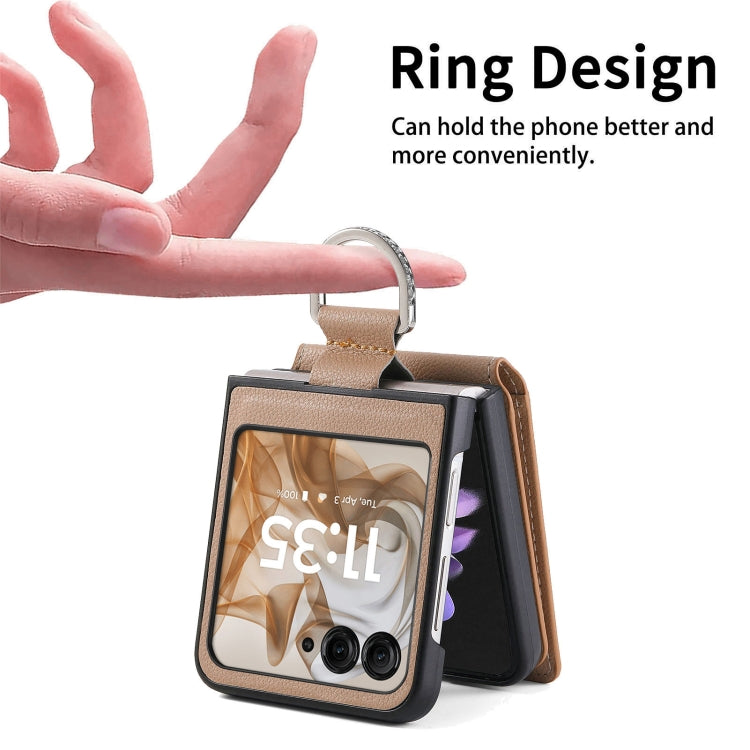 For Motorola Razr 50 Litchi Texture Leather Ring Wallet Phone Case(Khaki) by buy2fix