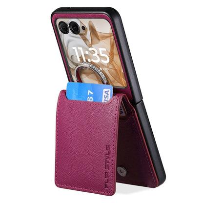 For Motorola Razr 50 Litchi Texture Leather Ring Wallet Phone Case(Purple) by buy2fix