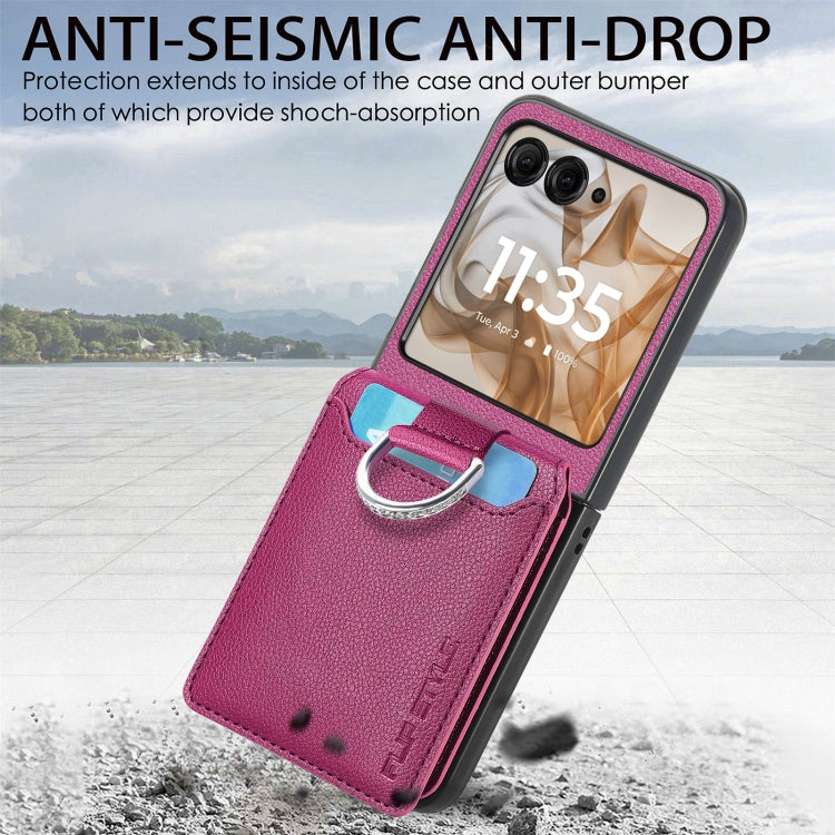 For Motorola Razr 50 Litchi Texture Leather Ring Wallet Phone Case(Purple) by buy2fix