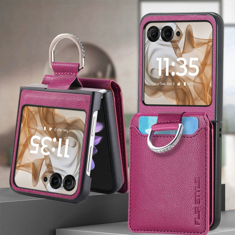 For Motorola Razr 50 Litchi Texture Leather Ring Wallet Phone Case(Purple) by buy2fix