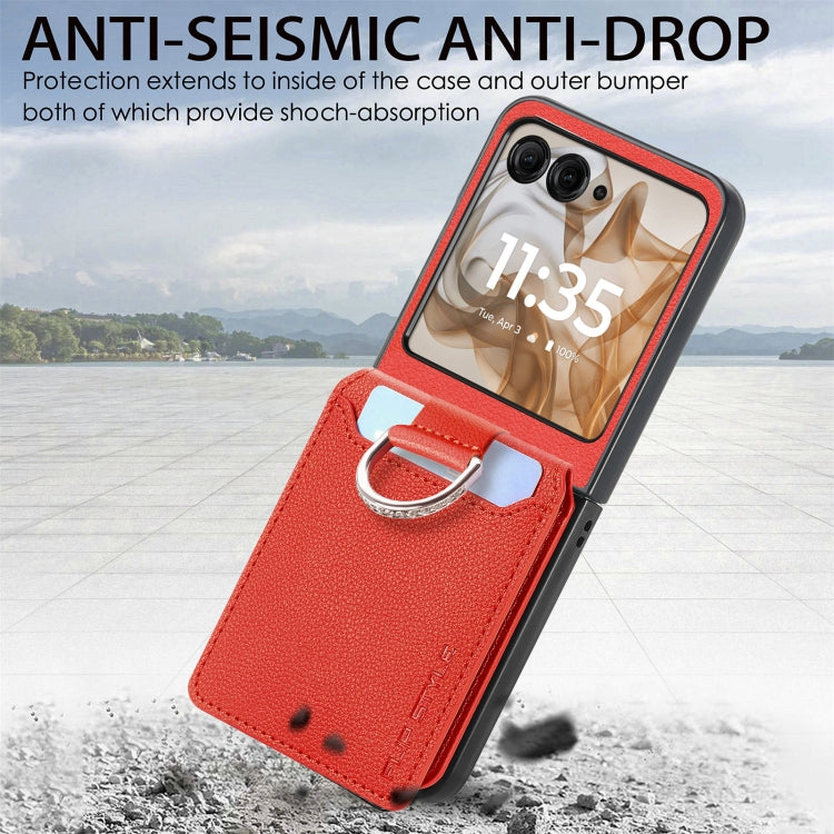 For Motorola Razr 50 Litchi Texture Leather Ring Wallet Phone Case(Orange) by buy2fix