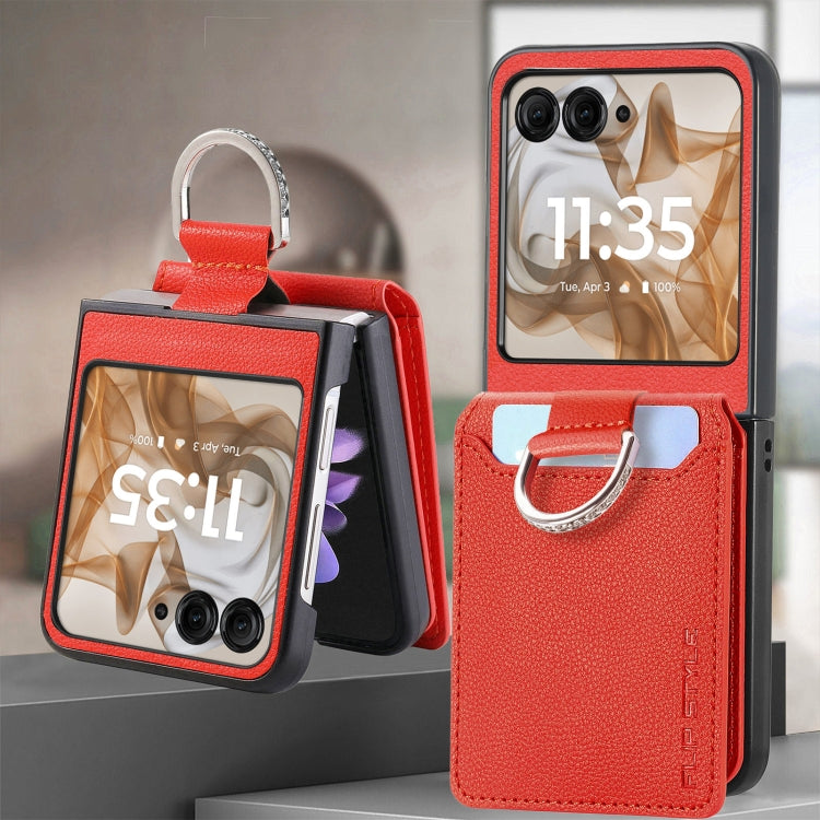 For Motorola Razr 50 Litchi Texture Leather Ring Wallet Phone Case(Orange) by buy2fix