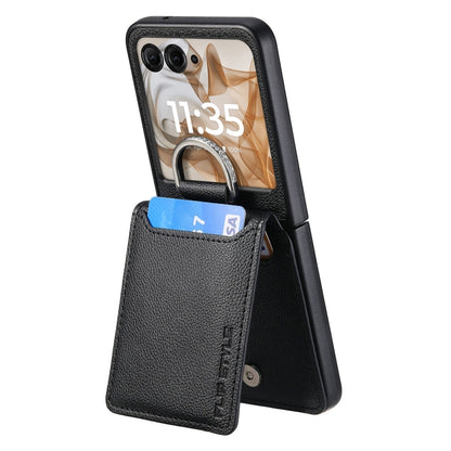 For Motorola Razr 50 Ultra Litchi Texture Leather Ring Wallet Phone Case(Black) - Motorola Cases by buy2fix | Online Shopping UK | buy2fix