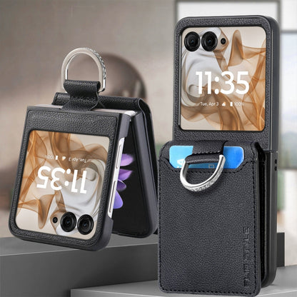 For Motorola Razr 50 Ultra Litchi Texture Leather Ring Wallet Phone Case(Black) - Motorola Cases by buy2fix | Online Shopping UK | buy2fix