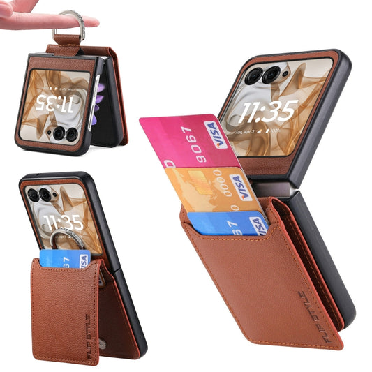For Motorola Razr 50 Ultra Litchi Texture Leather Ring Wallet Phone Case(Brown) - Motorola Cases by buy2fix | Online Shopping UK | buy2fix