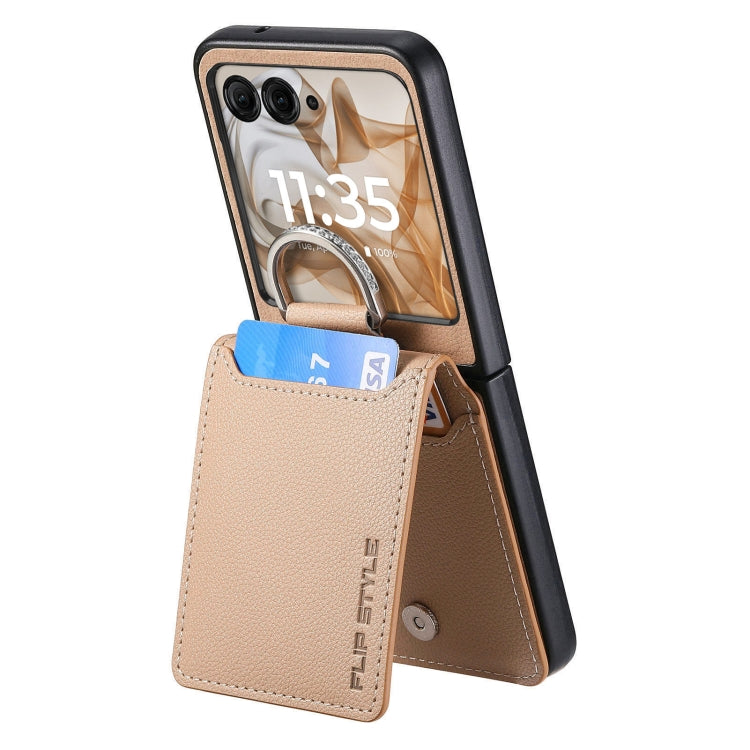 For Motorola Razr 50 Ultra Litchi Texture Leather Ring Wallet Phone Case(Khaki) by buy2fix