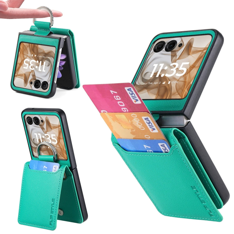 For Motorola Razr 50 Ultra Litchi Texture Leather Ring Wallet Phone Case(Green) by buy2fix