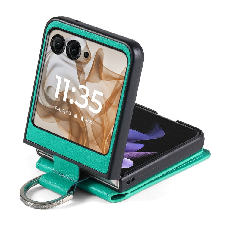 For Motorola Razr 50 Ultra Litchi Texture Leather Ring Wallet Phone Case(Green) by buy2fix