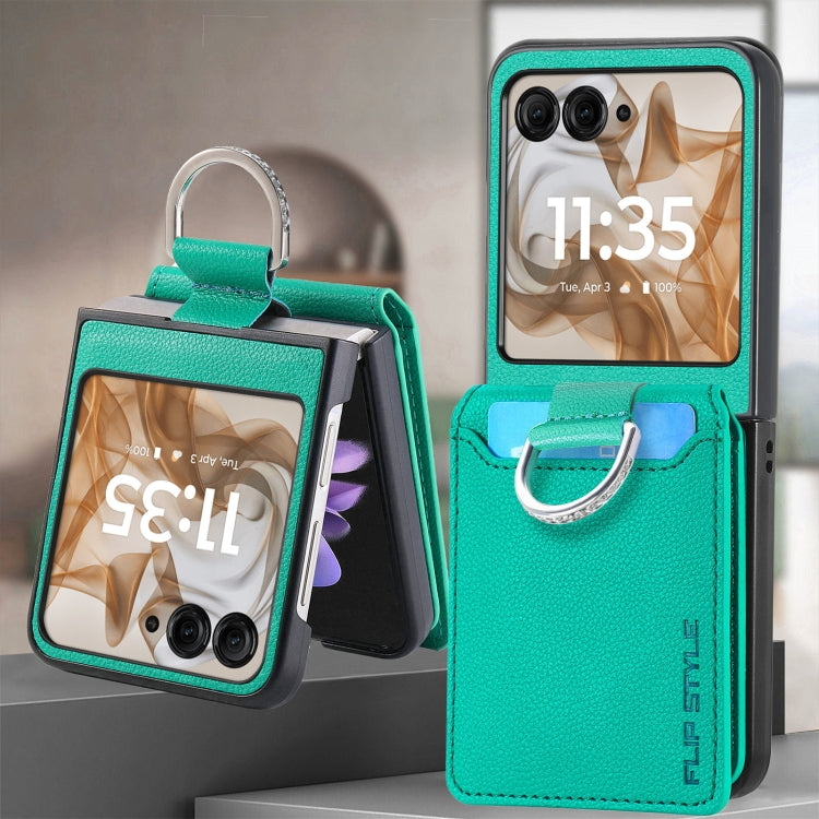 For Motorola Razr 50 Ultra Litchi Texture Leather Ring Wallet Phone Case(Green) by buy2fix