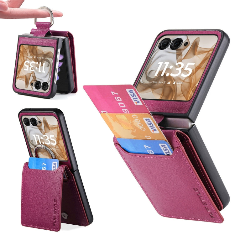 For Motorola Razr 50 Ultra Litchi Texture Leather Ring Wallet Phone Case(Purple) by buy2fix