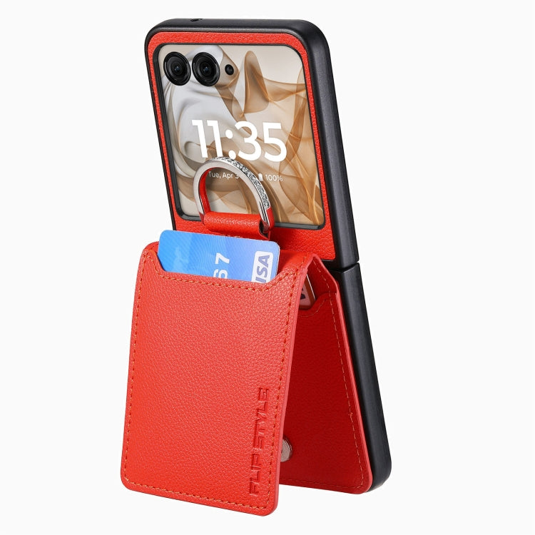 For Motorola Razr 50 Ultra Litchi Texture Leather Ring Wallet Phone Case(Orange) by buy2fix