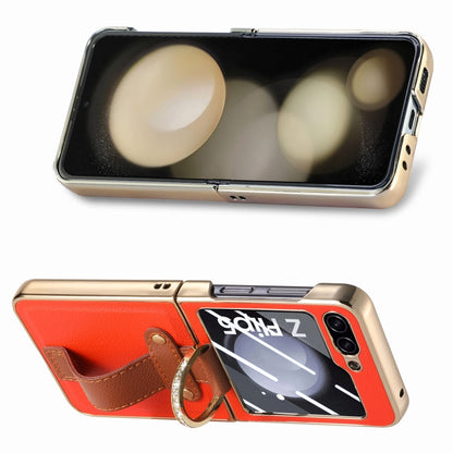 For Samsung Galaxy Z Flip5 5G Brilliant Plating PC Back Screen Integrated Ring Phone Case(Orange) - Galaxy Z Flip5 Cases by buy2fix | Online Shopping UK | buy2fix
