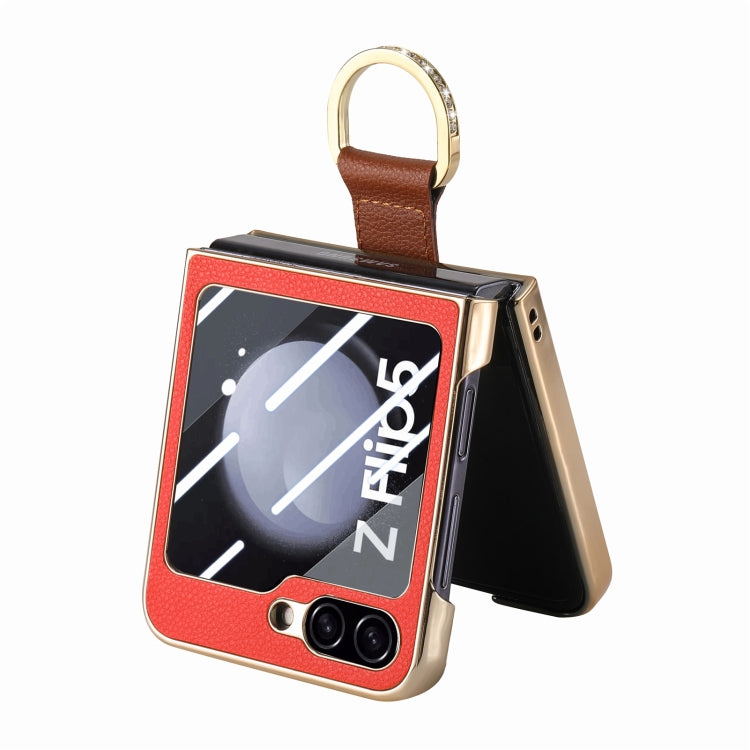 For Samsung Galaxy Z Flip5 5G Brilliant Plating PC Back Screen Integrated Ring Phone Case(Orange) - Galaxy Z Flip5 Cases by buy2fix | Online Shopping UK | buy2fix