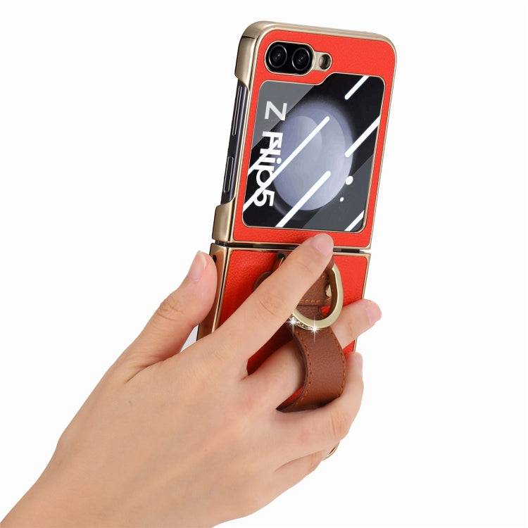 For Samsung Galaxy Z Flip5 5G Brilliant Plating PC Back Screen Integrated Ring Phone Case(Orange) - Galaxy Z Flip5 Cases by buy2fix | Online Shopping UK | buy2fix