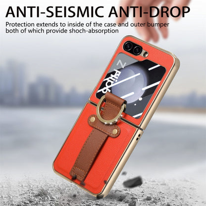 For Samsung Galaxy Z Flip5 5G Brilliant Plating PC Back Screen Integrated Ring Phone Case(Orange) - Galaxy Z Flip5 Cases by buy2fix | Online Shopping UK | buy2fix