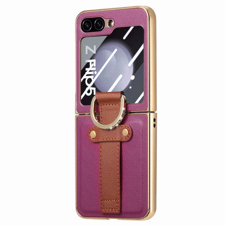 For Samsung Galaxy Z Flip5 5G Brilliant Plating PC Back Screen Integrated Ring Phone Case(Purple) - Galaxy Z Flip5 Cases by buy2fix | Online Shopping UK | buy2fix