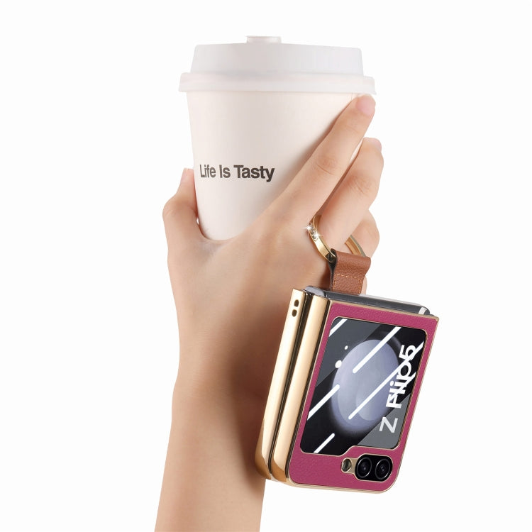 For Samsung Galaxy Z Flip5 5G Brilliant Plating PC Back Screen Integrated Ring Phone Case(Purple) - Galaxy Z Flip5 Cases by buy2fix | Online Shopping UK | buy2fix