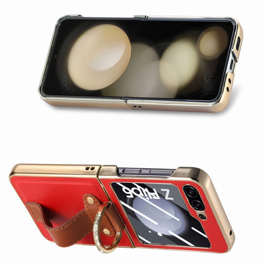For Samsung Galaxy Z Flip5 5G Brilliant Plating PC Back Screen Integrated Ring Phone Case(Red) - Galaxy Z Flip5 Cases by buy2fix | Online Shopping UK | buy2fix
