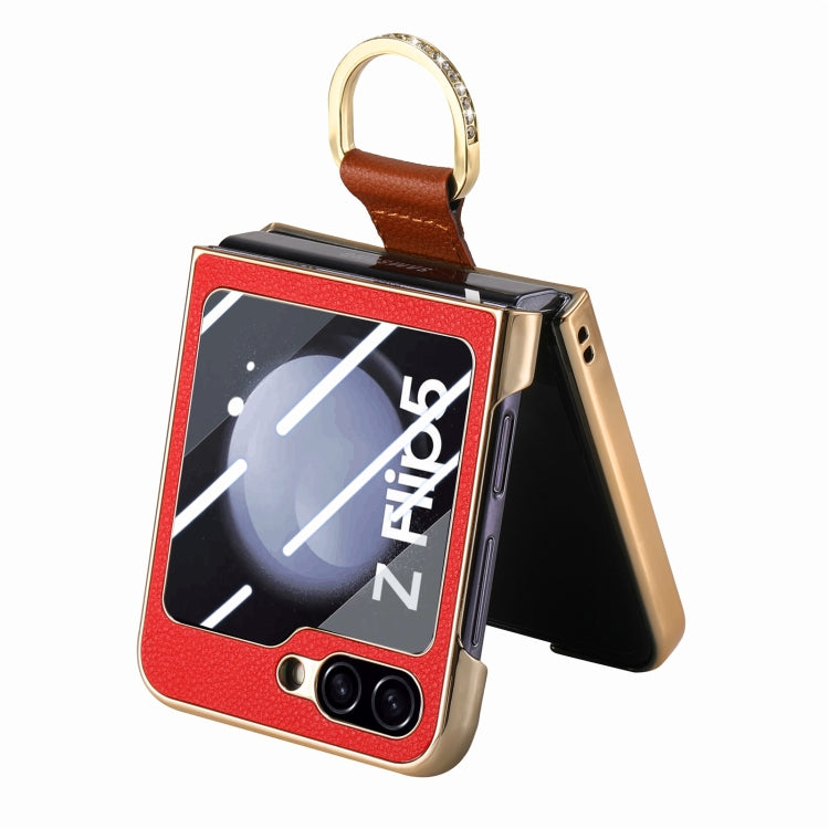 For Samsung Galaxy Z Flip5 5G Brilliant Plating PC Back Screen Integrated Ring Phone Case(Red) - Galaxy Z Flip5 Cases by buy2fix | Online Shopping UK | buy2fix