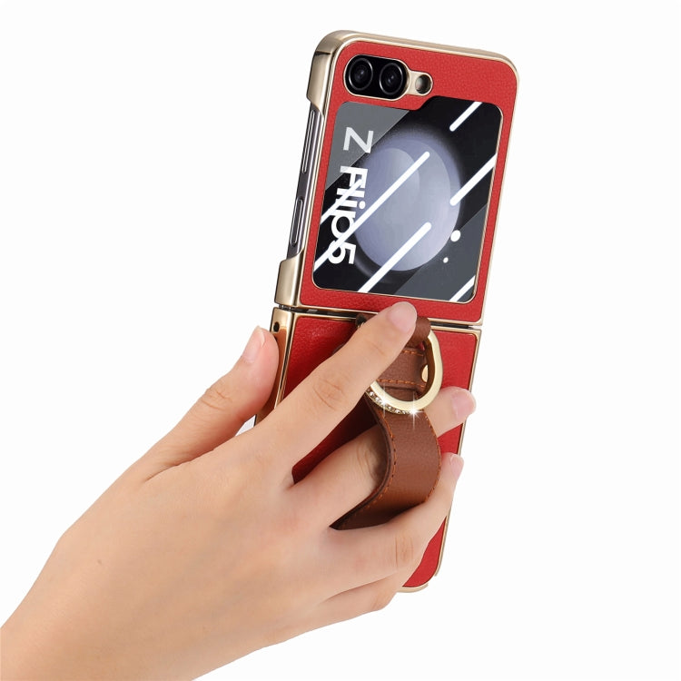 For Samsung Galaxy Z Flip5 5G Brilliant Plating PC Back Screen Integrated Ring Phone Case(Red) - Galaxy Z Flip5 Cases by buy2fix | Online Shopping UK | buy2fix