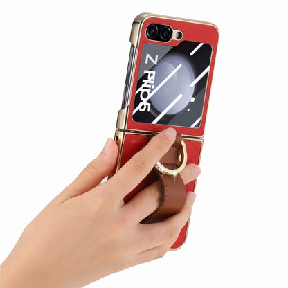 For Samsung Galaxy Z Flip5 5G Brilliant Plating PC Back Screen Integrated Ring Phone Case(Red) - Galaxy Z Flip5 Cases by buy2fix | Online Shopping UK | buy2fix