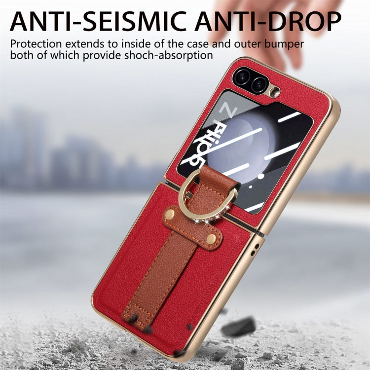 For Samsung Galaxy Z Flip5 5G Brilliant Plating PC Back Screen Integrated Ring Phone Case(Red) - Galaxy Z Flip5 Cases by buy2fix | Online Shopping UK | buy2fix