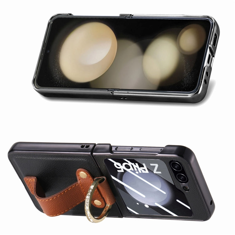 For Samsung Galaxy Z Flip5 5G Brilliant Plating PC Back Screen Integrated Ring Phone Case(Black) - Galaxy Z Flip5 Cases by buy2fix | Online Shopping UK | buy2fix