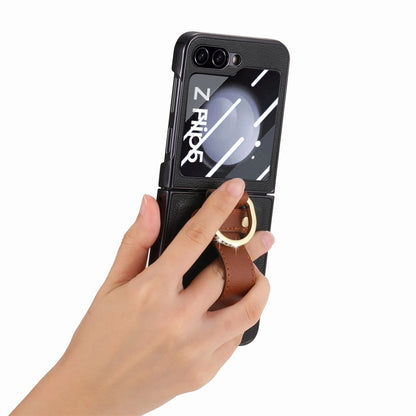 For Samsung Galaxy Z Flip5 5G Brilliant Plating PC Back Screen Integrated Ring Phone Case(Black) - Galaxy Z Flip5 Cases by buy2fix | Online Shopping UK | buy2fix