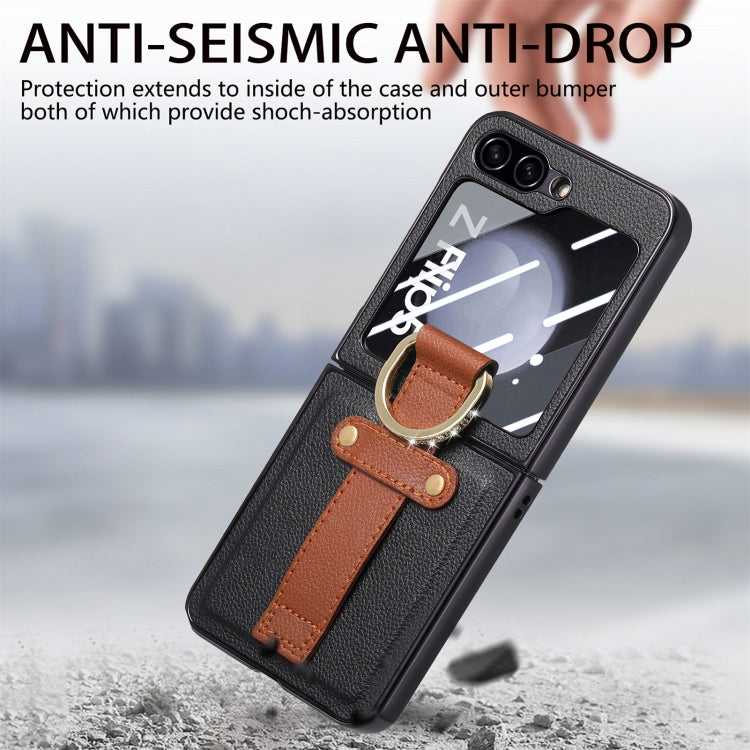 For Samsung Galaxy Z Flip5 5G Brilliant Plating PC Back Screen Integrated Ring Phone Case(Black) - Galaxy Z Flip5 Cases by buy2fix | Online Shopping UK | buy2fix