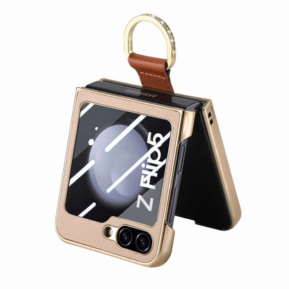 For Samsung Galaxy Z Flip5 5G Brilliant Plating PC Back Screen Integrated Ring Phone Case(Khaki) - Galaxy Z Flip5 Cases by buy2fix | Online Shopping UK | buy2fix