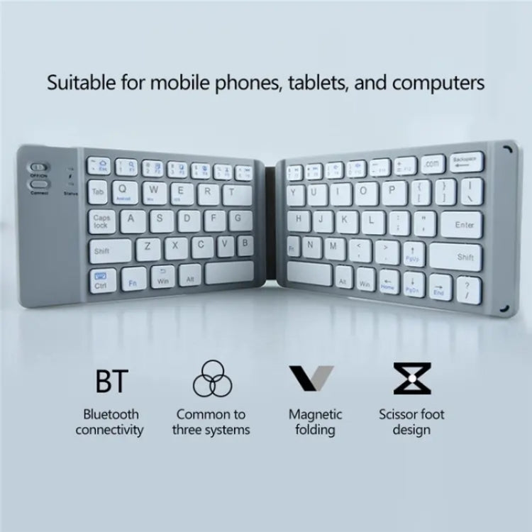 BT18 Bluetooth Keyboard Magnetic Folding Wireless Keyboard For Cell Phones Tablets Computers(Grey) by buy2fix