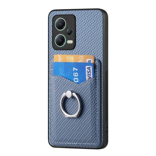 For Xiaomi 13 Lite Carbon Fiber Card Wallet Ring Holder Phone Case(Blue) - Xiaomi Cases by buy2fix | Online Shopping UK | buy2fix
