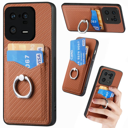 For Xiaomi 13 Pro Carbon Fiber Card Wallet Ring Holder Phone Case(Brown) - Xiaomi Cases by buy2fix | Online Shopping UK | buy2fix