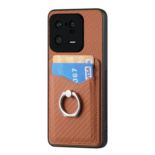 For Xiaomi 13 Pro Carbon Fiber Card Wallet Ring Holder Phone Case(Brown) - Xiaomi Cases by buy2fix | Online Shopping UK | buy2fix