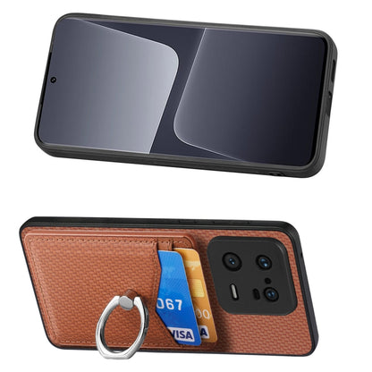 For Xiaomi 13 Pro Carbon Fiber Card Wallet Ring Holder Phone Case(Brown) - Xiaomi Cases by buy2fix | Online Shopping UK | buy2fix