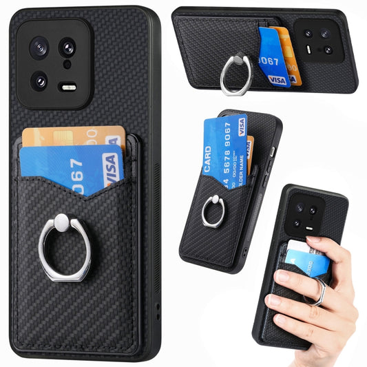 For Xiaomi  13 Carbon Fiber Card Wallet Ring Holder Phone Case(Black) - Xiaomi Cases by buy2fix | Online Shopping UK | buy2fix