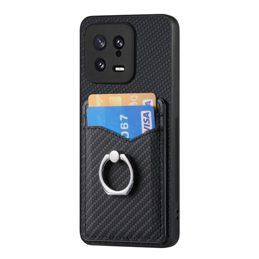 For Xiaomi  13 Carbon Fiber Card Wallet Ring Holder Phone Case(Black) - Xiaomi Cases by buy2fix | Online Shopping UK | buy2fix