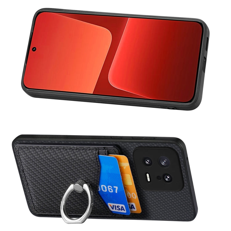 For Xiaomi  13 Carbon Fiber Card Wallet Ring Holder Phone Case(Black) - Xiaomi Cases by buy2fix | Online Shopping UK | buy2fix