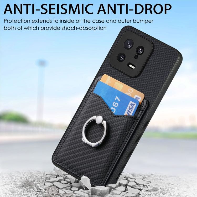 For Xiaomi  13 Carbon Fiber Card Wallet Ring Holder Phone Case(Black) - Xiaomi Cases by buy2fix | Online Shopping UK | buy2fix