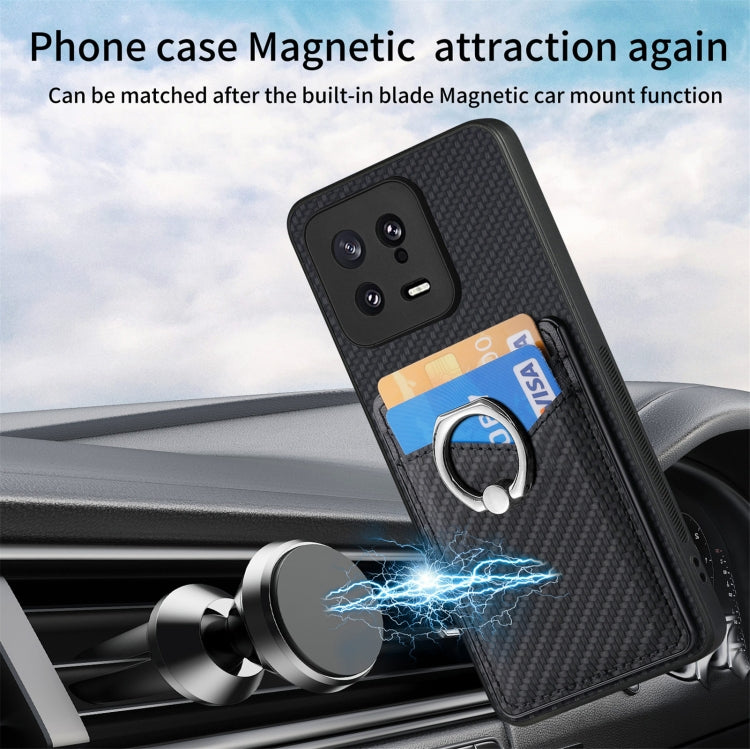 For Xiaomi  13 Carbon Fiber Card Wallet Ring Holder Phone Case(Black) - Xiaomi Cases by buy2fix | Online Shopping UK | buy2fix