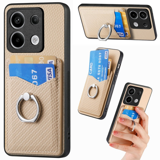 For Xiaomi Redmi Note 13 Pro Carbon Fiber Card Wallet Ring Holder Phone Case(Khaki) - Xiaomi Cases by buy2fix | Online Shopping UK | buy2fix