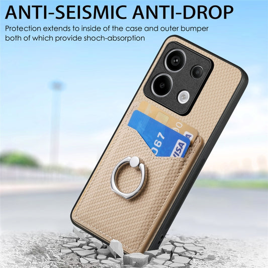For Xiaomi Redmi Note 13 Pro Carbon Fiber Card Wallet Ring Holder Phone Case(Khaki) - Xiaomi Cases by buy2fix | Online Shopping UK | buy2fix