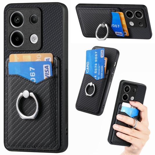 For Xiaomi Redmi Note 13 Pro+ Carbon Fiber Card Wallet Ring Holder Phone Case(Black) - Xiaomi Cases by buy2fix | Online Shopping UK | buy2fix
