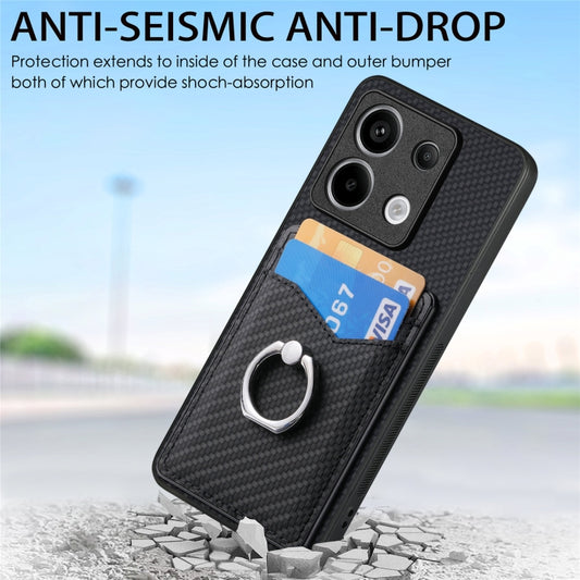 For Xiaomi Redmi Note 13 Pro+ Carbon Fiber Card Wallet Ring Holder Phone Case(Black) - Xiaomi Cases by buy2fix | Online Shopping UK | buy2fix