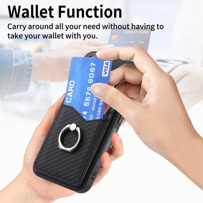 For Xiaomi Redmi Note 13 Pro+ Carbon Fiber Card Wallet Ring Holder Phone Case(Black) - Xiaomi Cases by buy2fix | Online Shopping UK | buy2fix